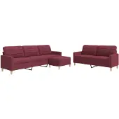 vidaXL set divano 3 pezzi con poggiapiedi in tessuto rosso vino