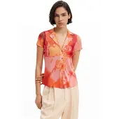 Desigual , Maglietta resort tulle, Poliestere, Arancione, S