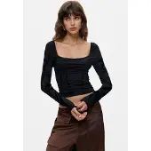Desigual , Maglietta con scollo drappeggiato, Donna, Viscosa, Nero, L