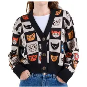 DEDICATED Women's Cardigan Kanan Cat Bingo Cardigan Donna (L, nero)