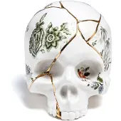 Seletti scultura Kintsugi Skull, bianco, porcellana, oro