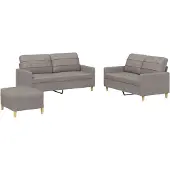 vidaXL Set di divani 3 pezzi con cuscini in tessuto Taupe