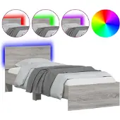 vidaXL Struttura letto con testiera e luci LED Grigio Sonoma 75x190 cm