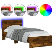 vidaXL Struttura letto con testiera e luci LED rovere fumé 90x190cm