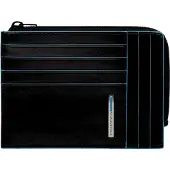 Piquadro Blue Square Custodia per carta di credito Protezione RFID Vera Pelle 12 cm Scatola regalo nero