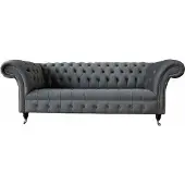 AEA Englische Chesterfield Sofa Couch Büro Möbel Dreisitz Samt 230cm Grau