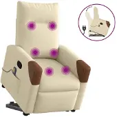vidaXL Poltrona per massaggi con ausilio per la risalita in tessuto crema