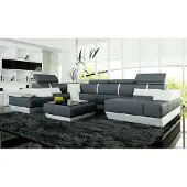 AEA Ledersofa + USB,Wohnlandschaft Sofa Ecksofa Eckcouch Ledercouch Poster Ecke