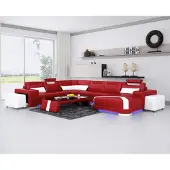 AEA Ledersofa Couch Wohnlandschaft Ecksofa Eck Garnitur Design Modern Sofa + USB