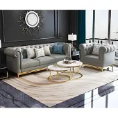 AEA Chesterfield Edelstahl Couch Sitz Garnitur Leder Wohnzimmer Polster Sofa 3+2