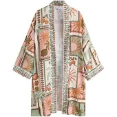 Next Kimono verde chiaro / mandarino / rosa / bianco lana