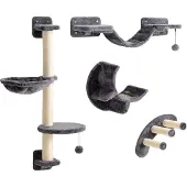 PawHut Parete da arrampicata per gatti, set da 4 pezzi con amaca