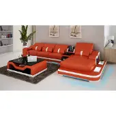 AEA Ledersofa mit USB Couch Wohnlandschaft Ecksofa Eck Sofa Garnitur Design Modern