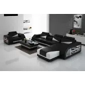 AEA Ledersofa Couch Wohnlandschaft Ecksofa + Sessel Eck Design Modern Sofa LED USB