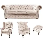 AEA Sofagarnitur Chesterfield Set Polster Couch Sofa Ohrensessel Hocker Leder
