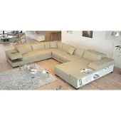 AEA Ecksofa U-Form Sofa Couch Polster Ecksofa Wohnlandschaft Ledersofa Badra "Beige