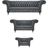 AEA Graue Wohnzimmer Sofas Chesterfield Komplettes Set Dreisitzer Sessel