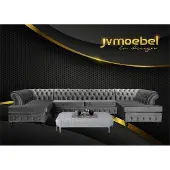 AEA Chesterfield Samt Ecksofa U-Form Wohnlandschaft Polsterecke Sofa Couch Sofas