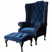 AEA Chesterfield Ohrensessel mit Hocker Relax 1 Sitzer Sofa Einsitzer 2tlg