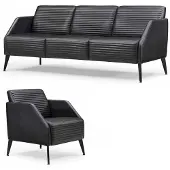 AEA Luxuriöse Schwarze Wohnzimmer Sofagarnitur Designer Sessel 2tlg Set
