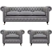 AEA Grigio Chesterfield mobili soggiorno set 3pcs divani poltrone tessile