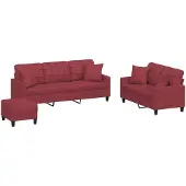 vidaXL Set divano 3 pezzi con cuscini in Pelle finta rosso vino
