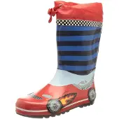 Playshoes Stivale di gomma 'Rennwagen' blu / rosso / bianco