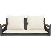 vidaXL Panca sospesa con cuscini Nero 109x62x40 cm Poly Rattan
