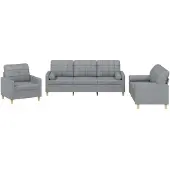 vidaXL Set divano 3 pezzi con cuscini in tessuto grigio chiaro