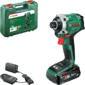 Bosch Avvitatore a impulsi a batteria UID 18V-210, incl. 1x batteria ricaricabile PBA 18V 2 Ah, caricabatteria, valigetta di trasporto