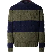 Hackett London per uomo. HM7000291 Maglione a righe Cable blu navy, verde (XXL), Casual, Cotone