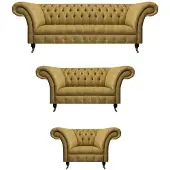 AEA Chesterfield Gelbe Garnitur Wohnzimmer Couchen Luxus Sessel 3-Sitzer