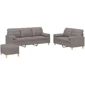 vidaXL Set di divani 3 pezzi con cuscini in tessuto Taupe