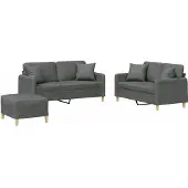 vidaXL Set divano 3 pezzi con cuscini in tessuto grigio scuro