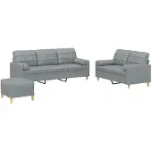 vidaXL Set divano 3 pezzi con cuscini in tessuto grigio chiaro