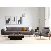 AEA Wohnzimmer Set 3tlg 4-Sitzer 3-Sitzer Sessel mit Kissen Grau Einfarbig