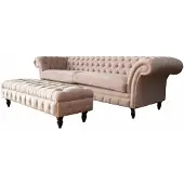 AEA Divano a 4 posti, pouf, divano imbottito, stile Chesterfield, tessuto