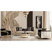 AEA Beige-schwarzes Sofa Set 3-Sitzer Sessel Grau Modernes Stil Wohnzimmer Textil