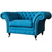 AEA Blauer Chesterfield Sessel Polster Sofa Couchen 1,5 Sitzer Einsitzer Textil