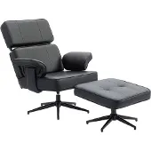 HOMCOM Poltrona relax con poggiapiedi, poggiatesta regolabile, funzione reclinabile, nera