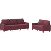 vidaXL set divano 2 pezzi con cuscini in tessuto rosso vino