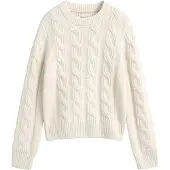 Gant per donna. 4802435 Maglione a trecce in misto lana bianco crema (S), Casual, Classico