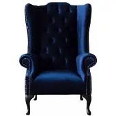 AEA Ohrensessel Chesterfield Sofa Couch Polster 1 Sitzer Sessel Textil Blau