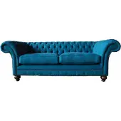 AEA Chesterfield Sofa 3 Sitzer Couch Polster Sofas Stoff Wohnzimmer Blau Textil