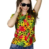 King Kameha Camicia da donna 'Leopard Flowers' giallo