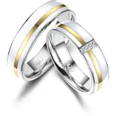 MARRYA Anello 'ES-39 Ehering aus Edelstahl & Emaille - WEIß & Gold plattiert' bianco