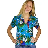 King Kameha Camicia da donna 'Cherryparrot' turchese
