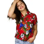 King Kameha Camicia da donna 'Cherryparrot' rosso