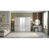JVmoebel Armadio, tavolino da trucco, specchio, sgabello, beige, moderno, lusso