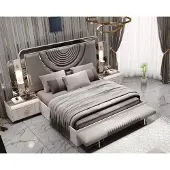 AEA Letto imbottito con illuminazione e 2 comodini in stile Art Déco
